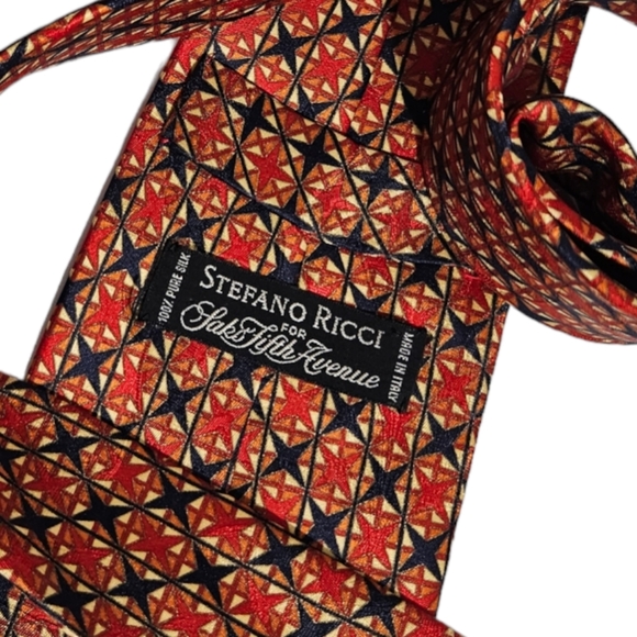 STEFANO RICCI XL Navy/Red Geometric Silk LUXURY Tie ITALY - Picture 4 of 5